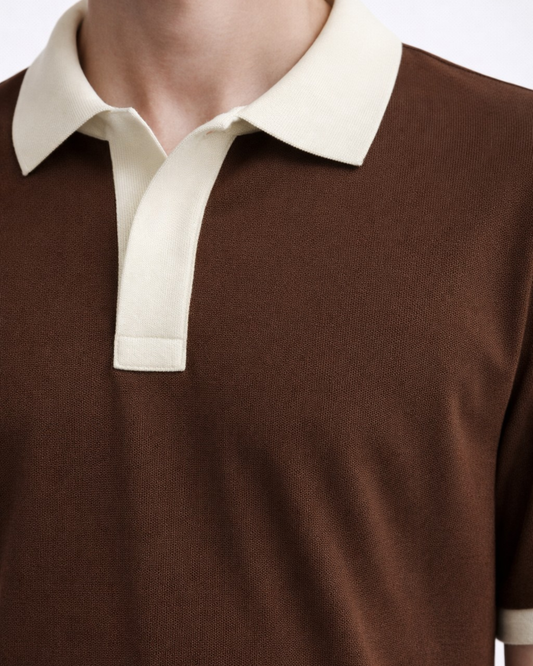 Brown V-Neck Polo T-Shirt