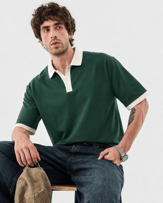 GREEN V-NECK POLO
