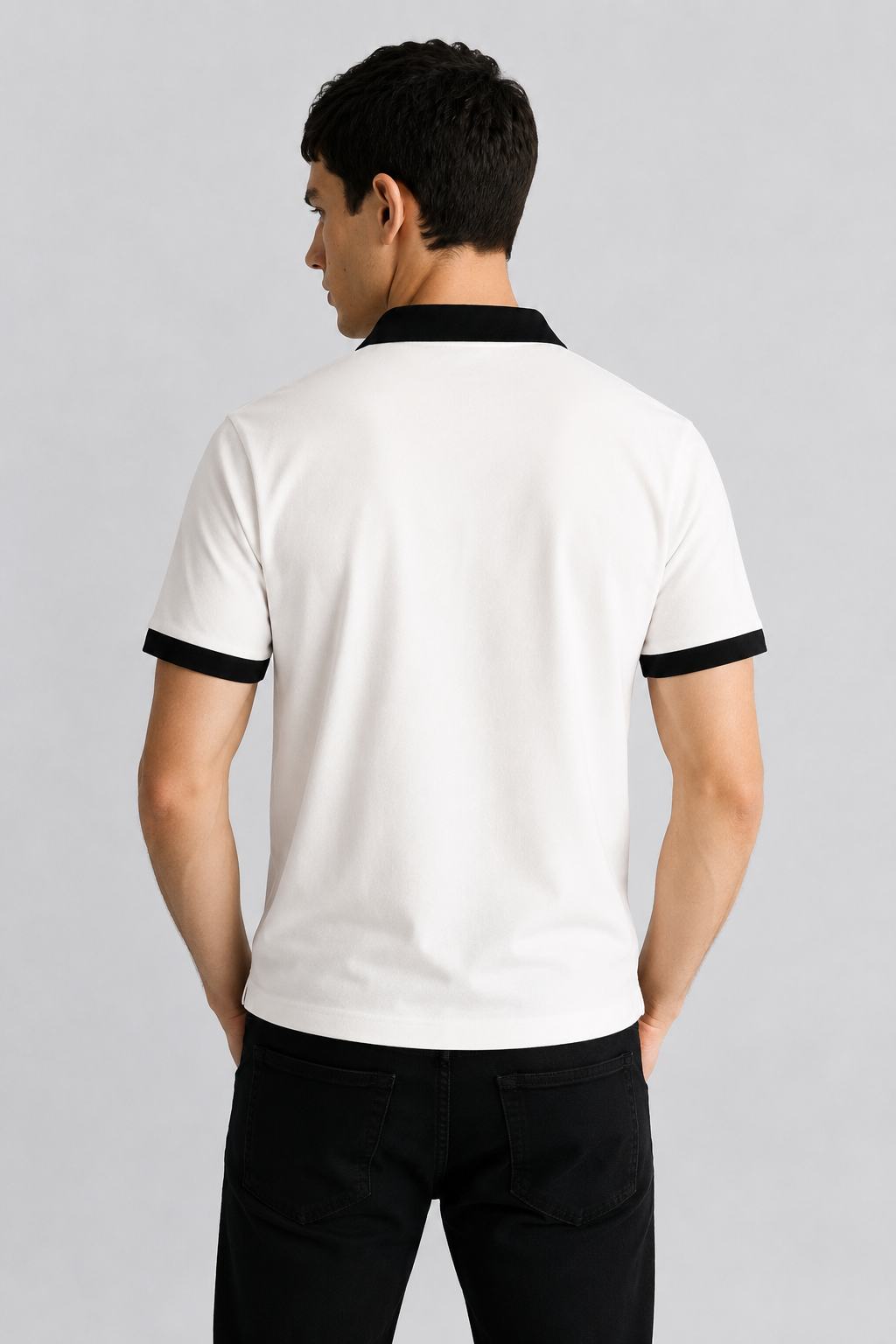 HALF WHITE V-NECK POLO