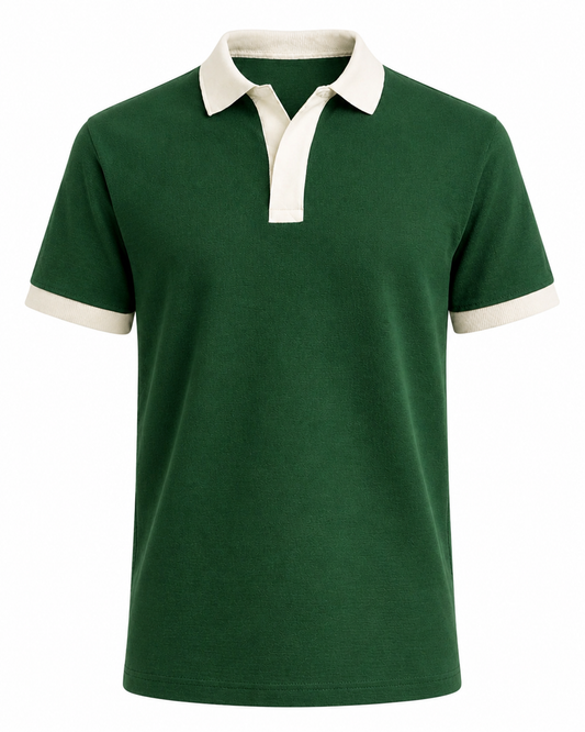 GREEN V-NECK POLO