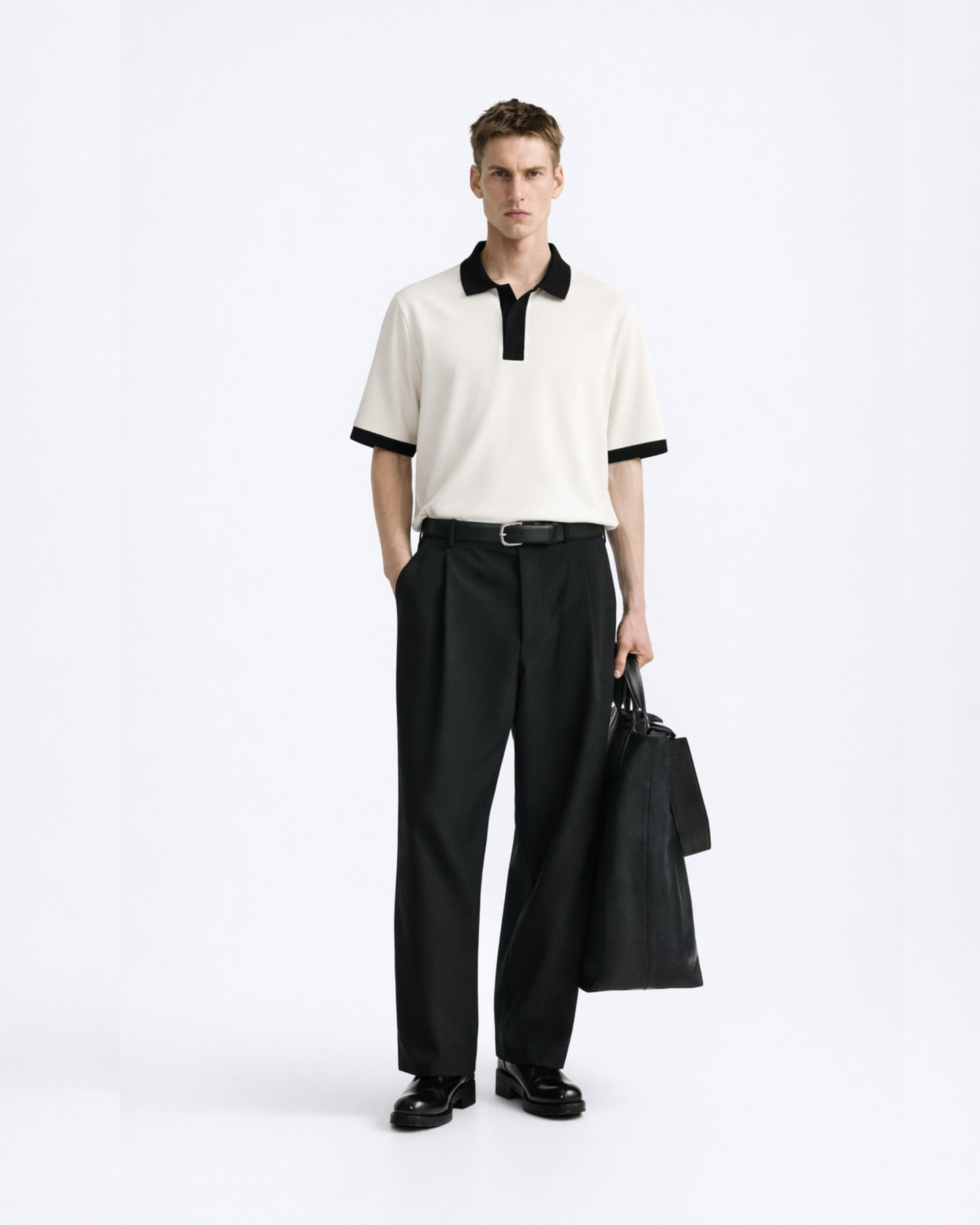 Cream V-Neck Polo T-Shirt