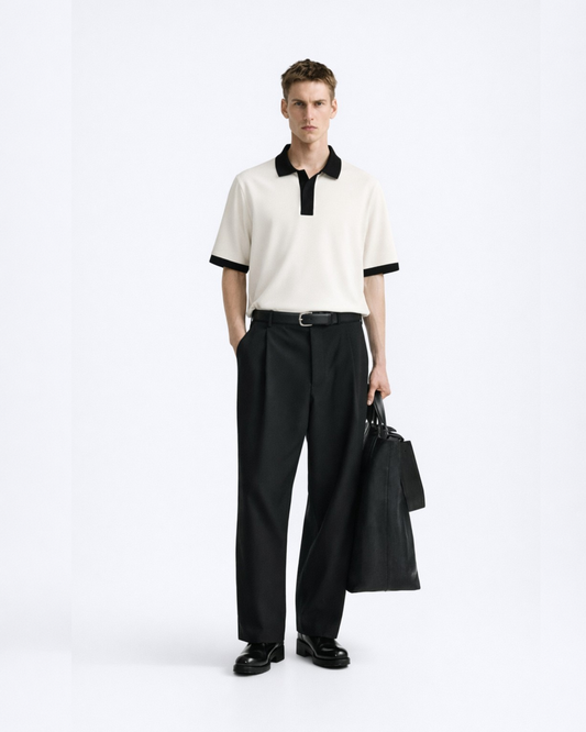 Cream V-Neck Polo T-Shirt