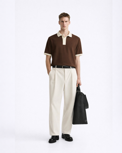 Brown V-Neck Polo T-Shirt