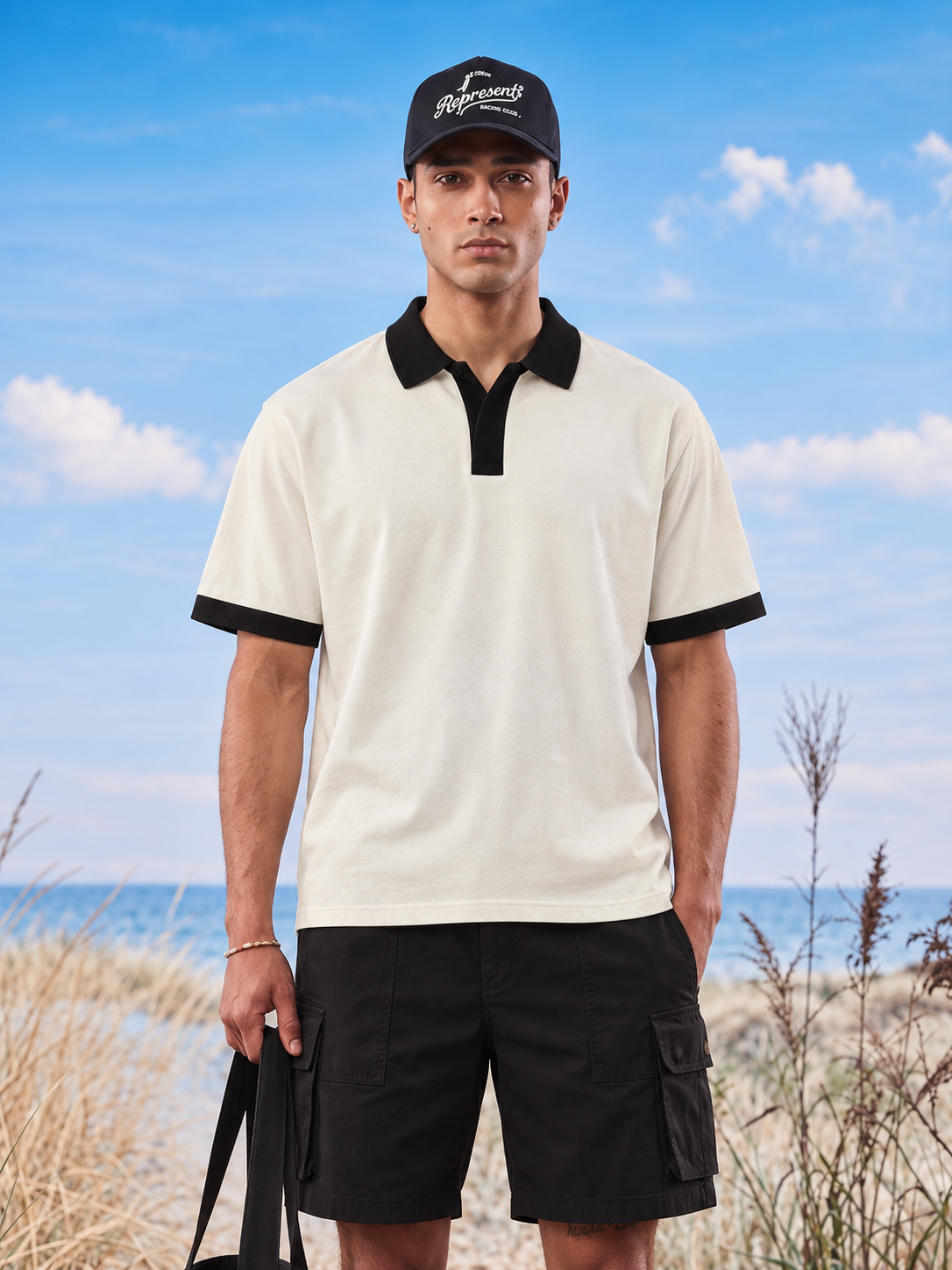 HALF WHITE V-NECK POLO