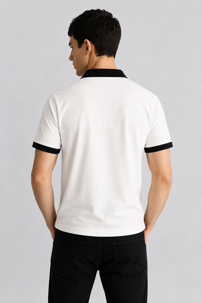 HALF WHITE V-NECK POLO