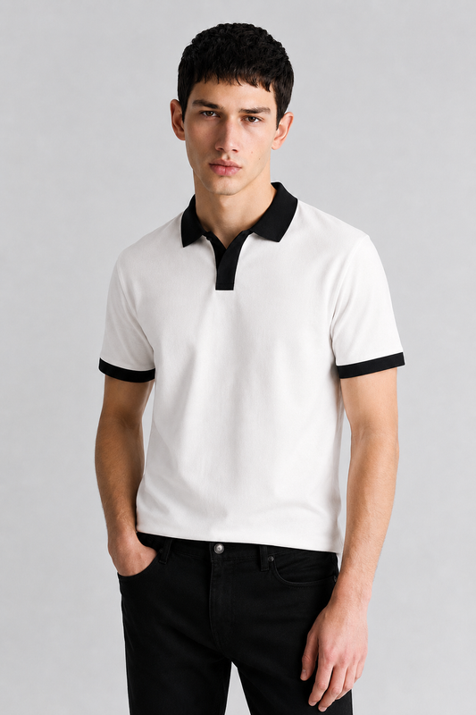 HALF WHITE V-NECK POLO