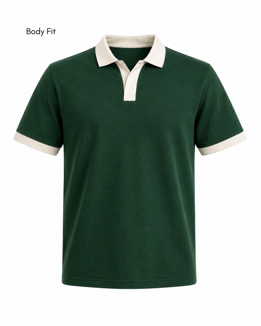 GREEN V-NECK POLO