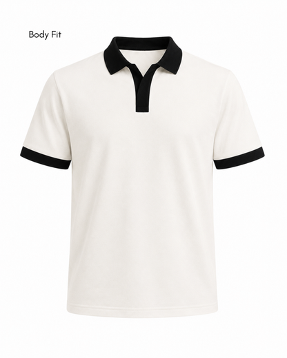 HALF WHITE V-NECK POLO