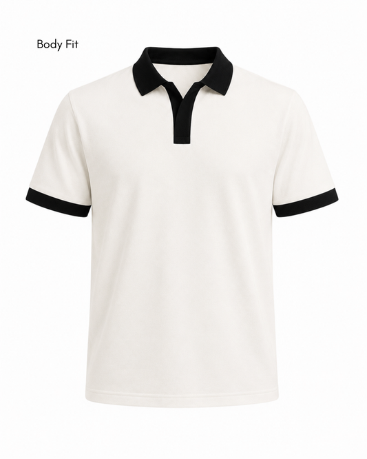 HALF WHITE V-NECK POLO